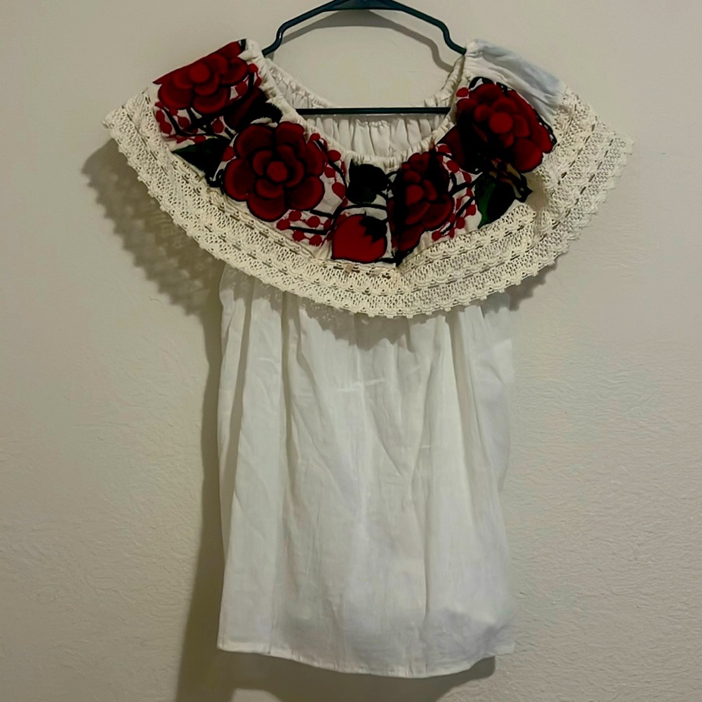 Off shoulder red floral shirt
